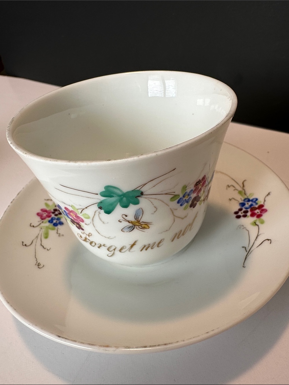 Antique Floral Teacup & Saucer “Forget me Not”
